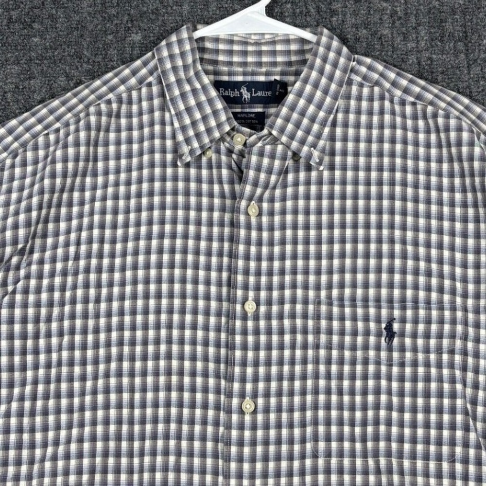Ralph Lauren Marlowe Plaid Button Down Shirt Long Sleeve L Blue White Pony